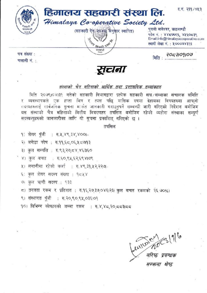 Arthik bibaran 2082 chaitra