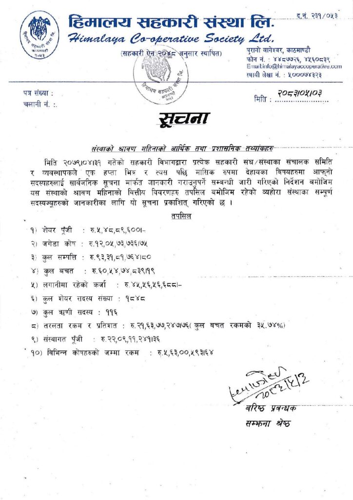 आर्थिक तथा प्रशासनिक तथ्यांकहरु २०८३ श्रावण